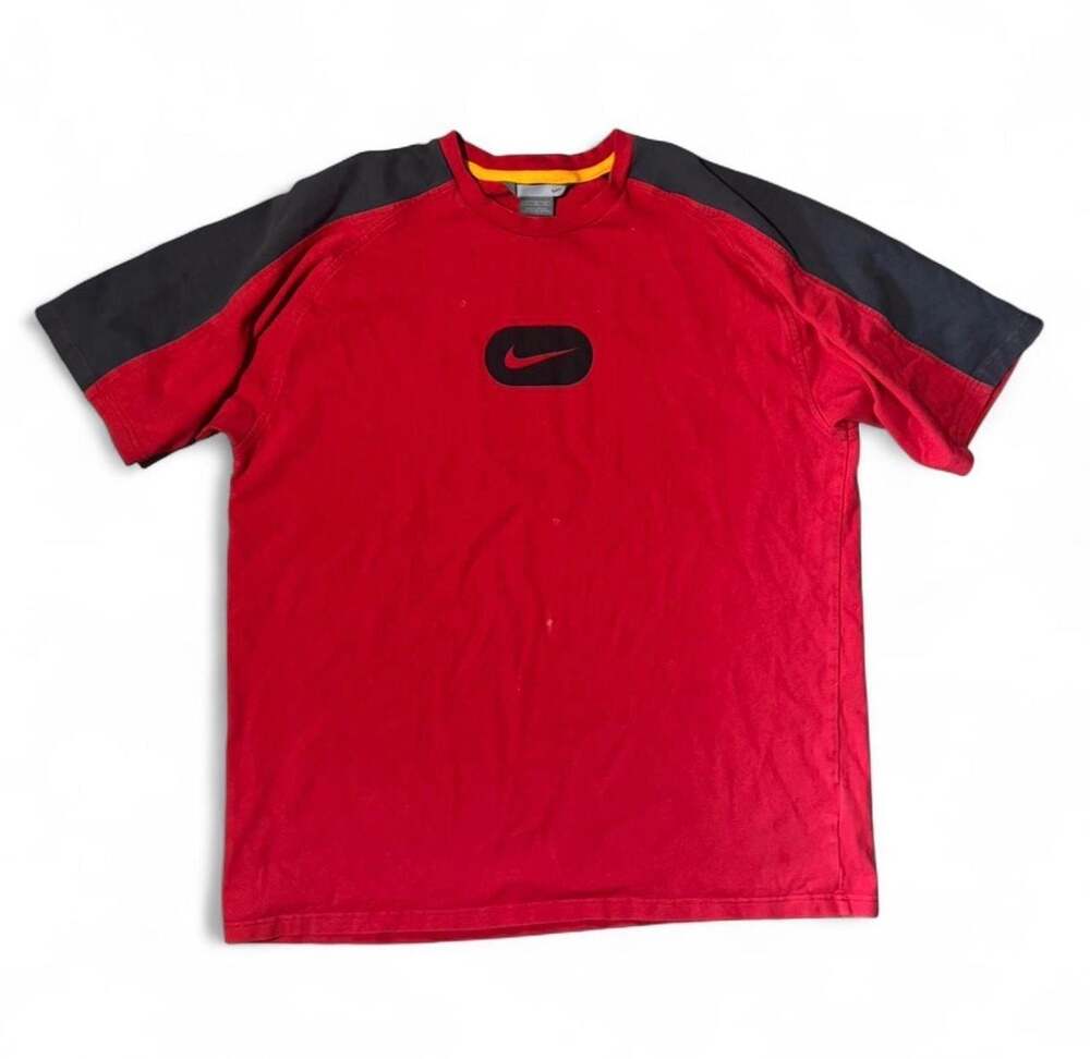 Vintage Y2K Nike Center Swoosh T-Shirt - Red & Dark Grey, Heavy Cotton, Size XL
